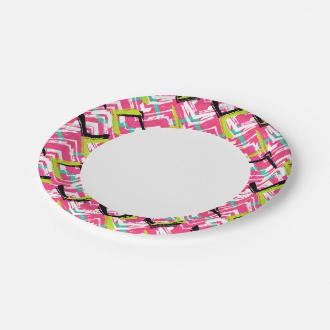 Hand Drawn Pink Zig Zag Pattern Paper Plate (Angled)