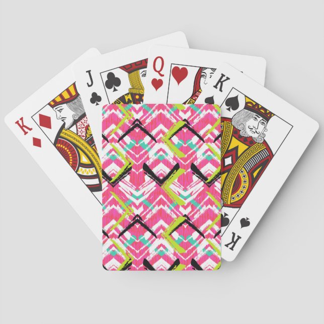 Hand Drawn Pink Zig Zag Pattern Playing Cards (Back)