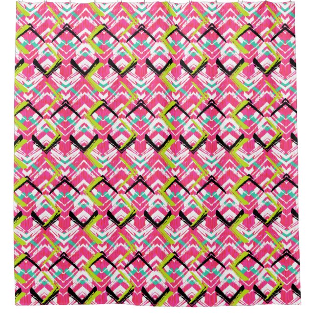 Hand Drawn Pink Zig Zag Pattern Shower Curtain (Front)