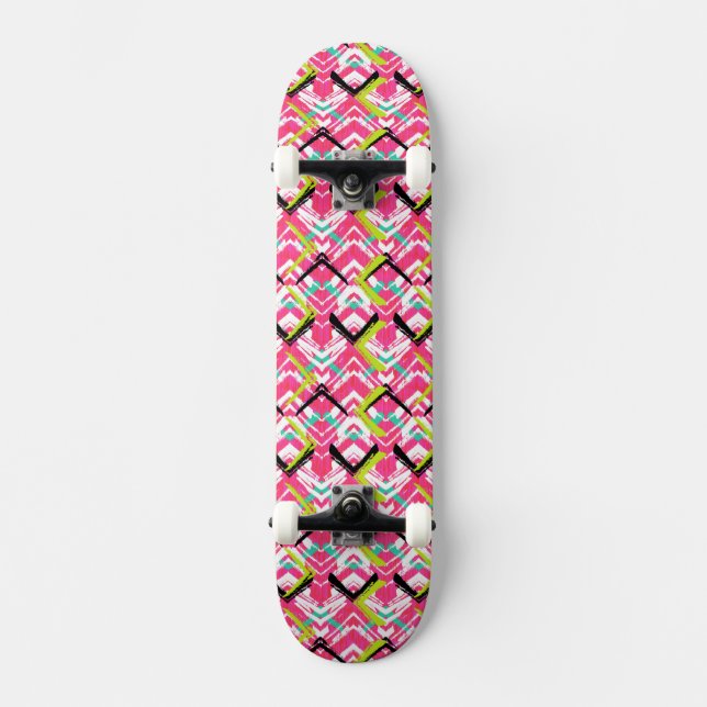 Hand Drawn Pink Zig Zag Pattern Skateboard (Front)