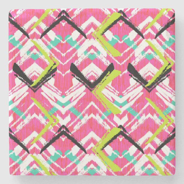 Hand Drawn Pink Zig Zag Pattern Stone Coaster (Front)