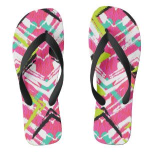 Hand Drawn Pink Zig Zag Pattern Thongs