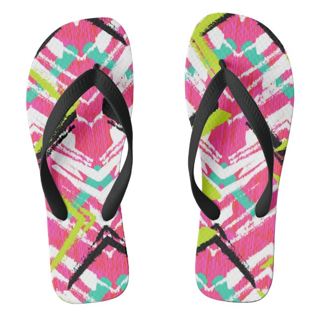 Hand Drawn Pink Zig Zag Pattern Thongs (Footbed)