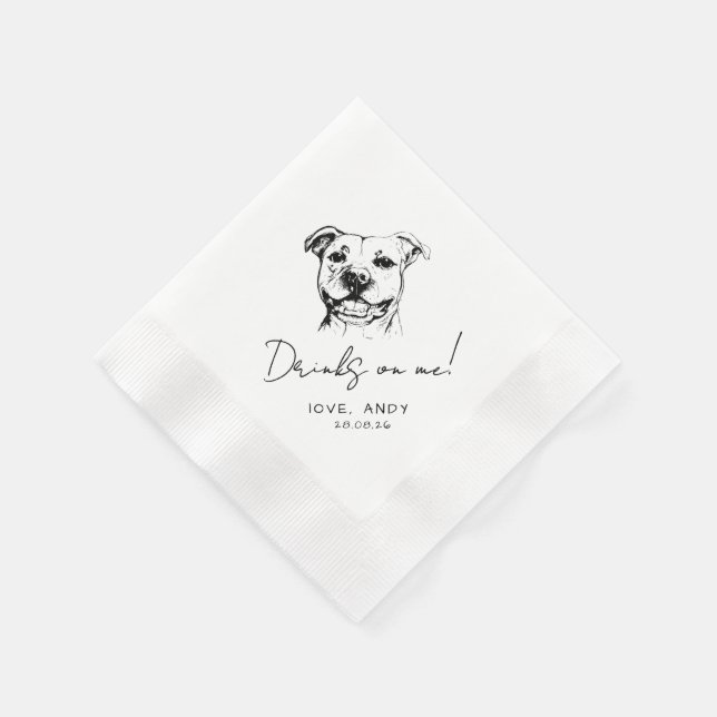 Hand Drawn Pit Bull Drinks on me Cocktail Napkin (Corner)