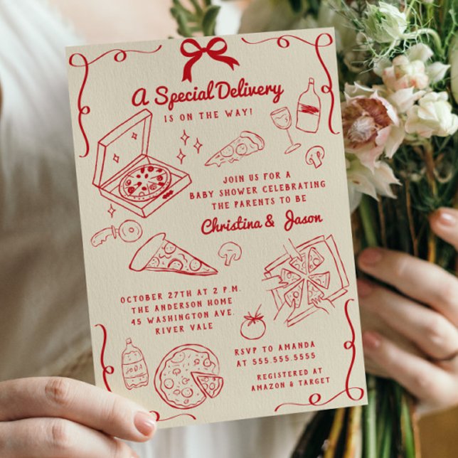 Hand Drawn Pizza Baby Shower Invitation (Creator Uploaded)