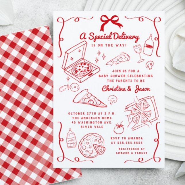 Hand Drawn Pizza Baby Shower Invitation (Creator Uploaded)