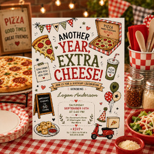 Hand drawn Pizza Birthday Invitation 