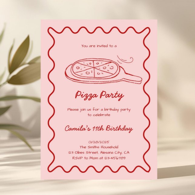Hand Drawn Pizza Birthday Invitation Whimsical (Hand Drawn Pizza Birthday Invitation Whimsical)