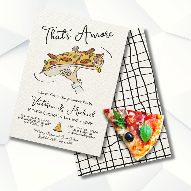 Hand Drawn Pizza Toss Engagement Party Invitation (Creator Uploaded)