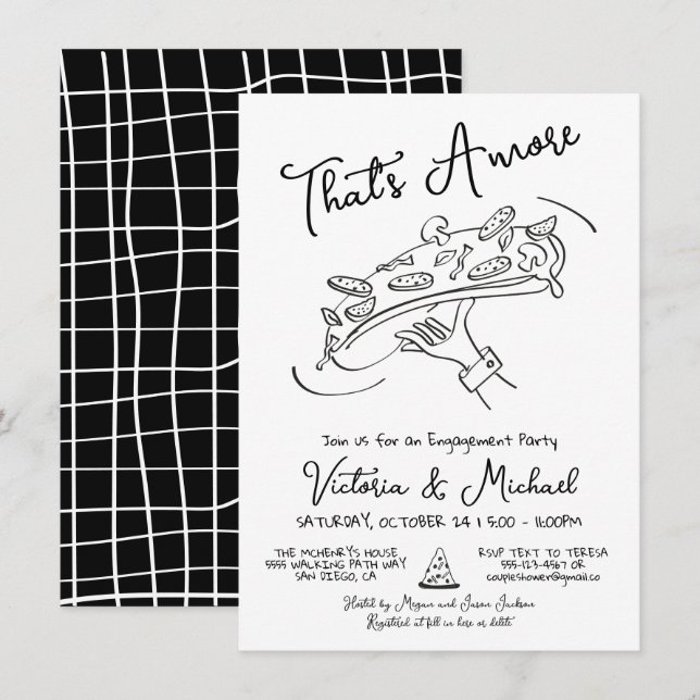 Hand Drawn Pizza Toss Engagement Party Invitation (Front/Back)