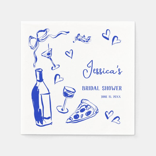 Hand Drawn Pizza Vino That's Amore Bridal Shower Napkin (Front)