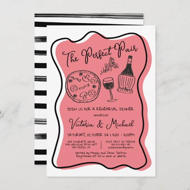 Hand drawn Pizza & Wine the perfect pair Italian Invitation (Front/Back)