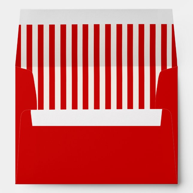 Hand Drawn Playful Bows Red Stripes Retro Wedding Envelope (Back (Bottom))