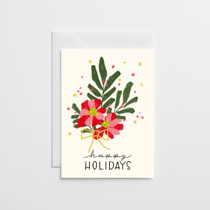 Hand-Drawn Poinsettia Bouquet Cream Colour Holiday Card