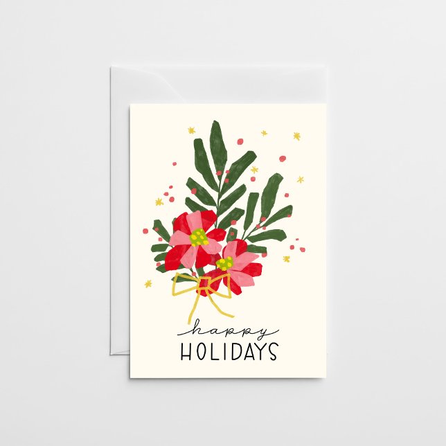 Hand-Drawn Poinsettia Bouquet Cream Colour Holiday Card (Creator Uploaded)