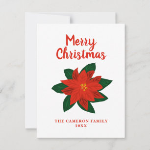 Hand drawn poinsettia flower Merry Christmas Holiday Card
