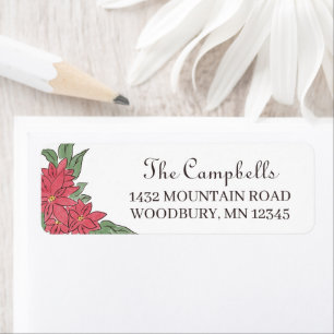 Hand-Drawn Poinsettias Christmas Return Address Label