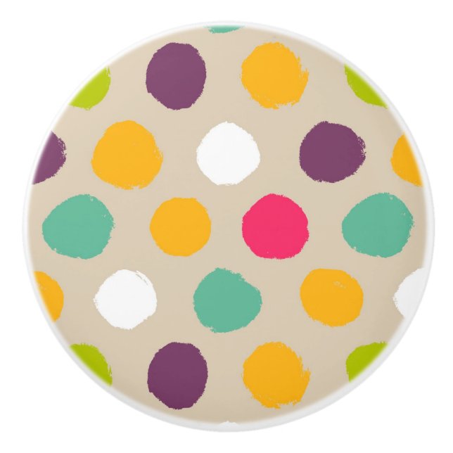 Hand-drawn polka dot pattern ceramic knob (Front)