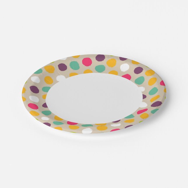 Hand-drawn polka dot pattern paper plate (Angled)