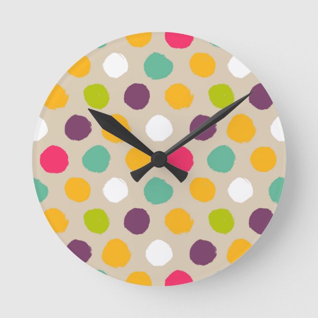 Hand-drawn polka dot pattern round clock (Front)