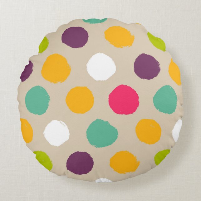 Hand-drawn polka dot pattern round cushion (Front)