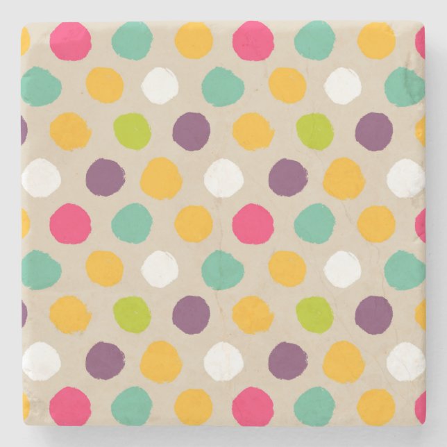 Hand-drawn polka dot pattern stone coaster (Front)