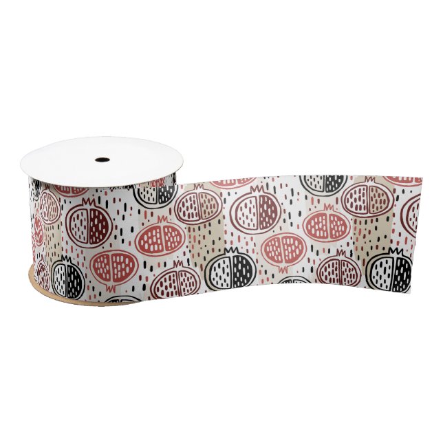Hand Drawn Pomegranate Pattern ID491 Satin Ribbon (Spool)