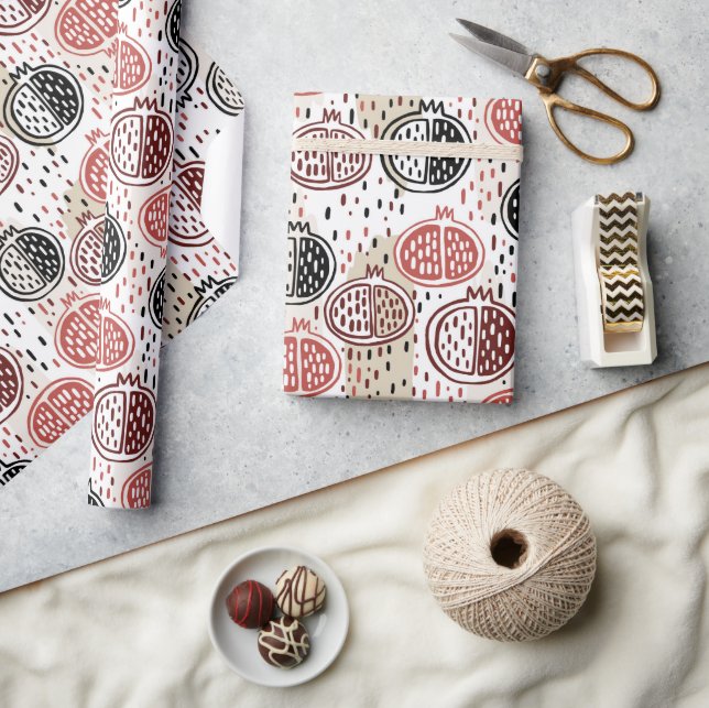 Hand Drawn Pomegranate Pattern ID491 Wrapping Paper (Crafts)