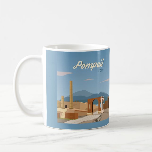 Hand Drawn Pompeii Italy Landscape Scenery Sketch Coffee Mug (Left)