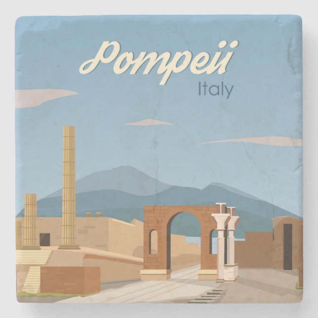 Hand Drawn Pompeii Italy Landscape Scenery Sketch Stone Coaster (Front)