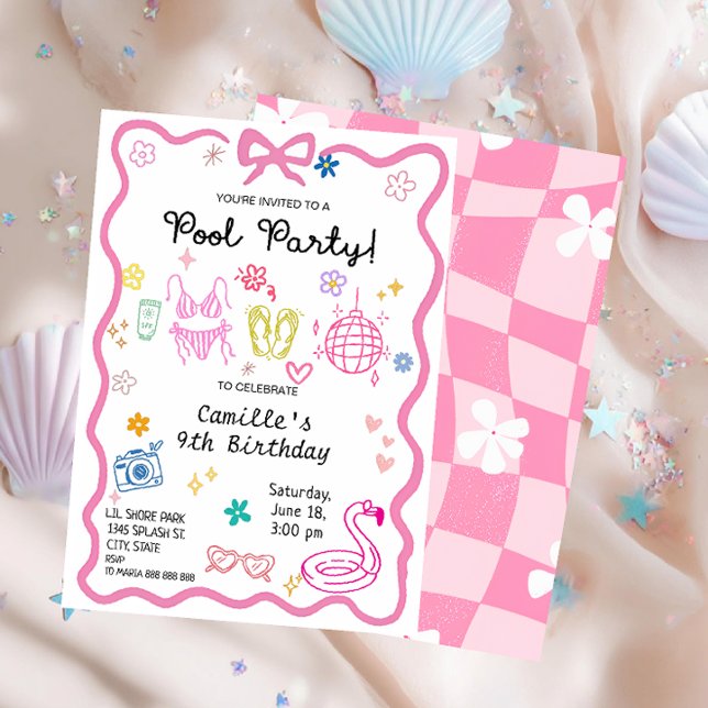 Hand Drawn Pool Party Birthday  Invitation (Creator Uploaded)