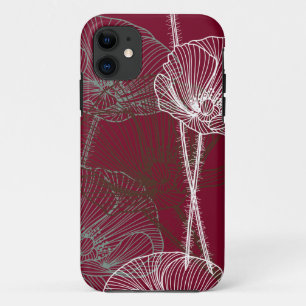 Hand Drawn Poppies on Dark Red Case-Mate iPhone Ca iPhone 11 Case