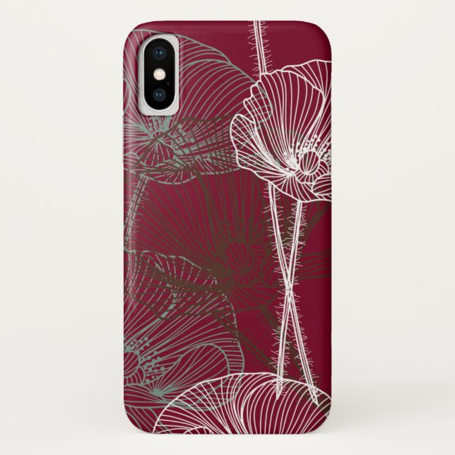 Hand Drawn Poppies on Dark Red Case-Mate iPhone Case (Back)