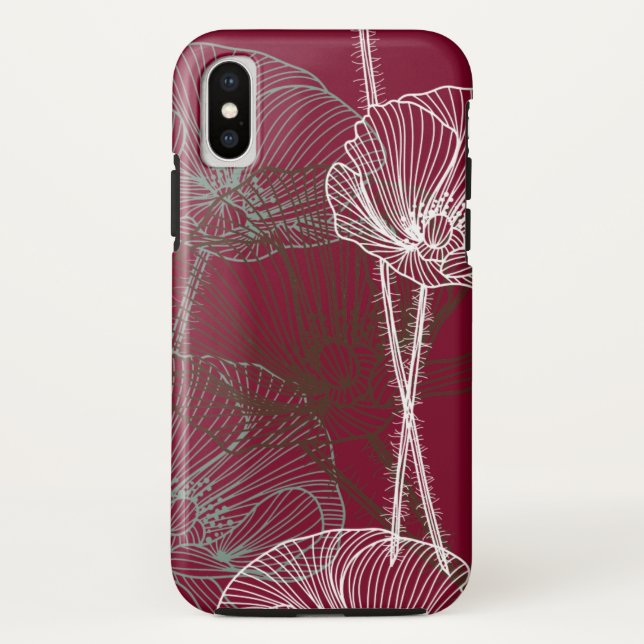 Hand Drawn Poppies on Dark Red Case-Mate iPhone Case (Back)