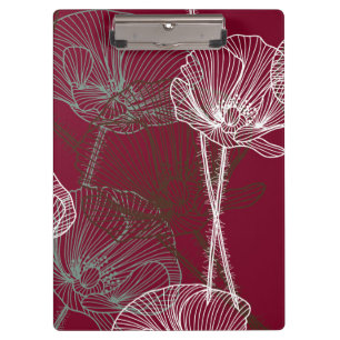 Hand Drawn Poppies on Red Clipboard