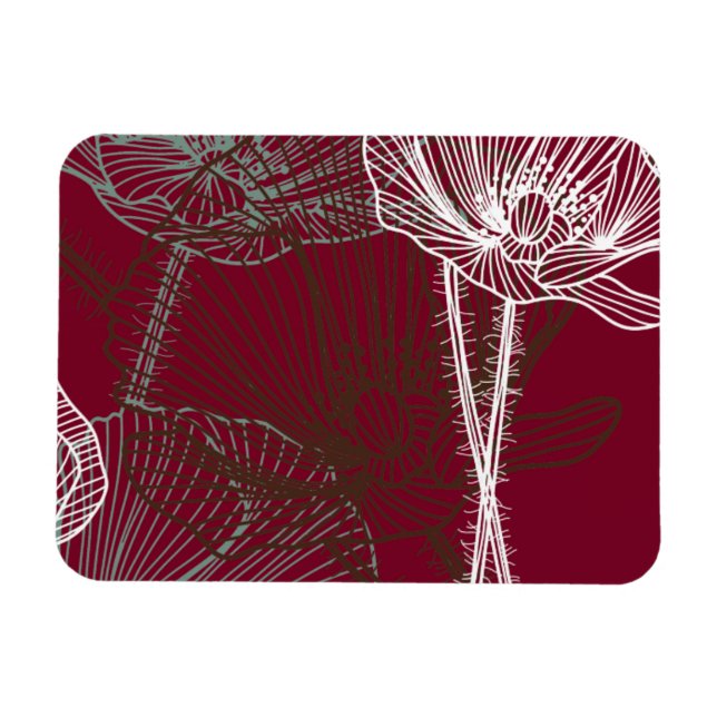 Hand Drawn Poppies on Red Magnet (Horizontal)