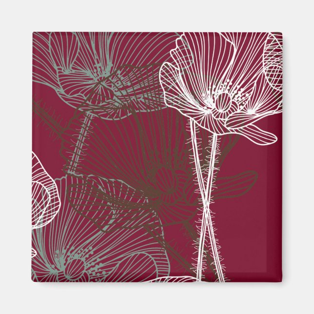 Hand Drawn Poppies on Red Magnet (Front)