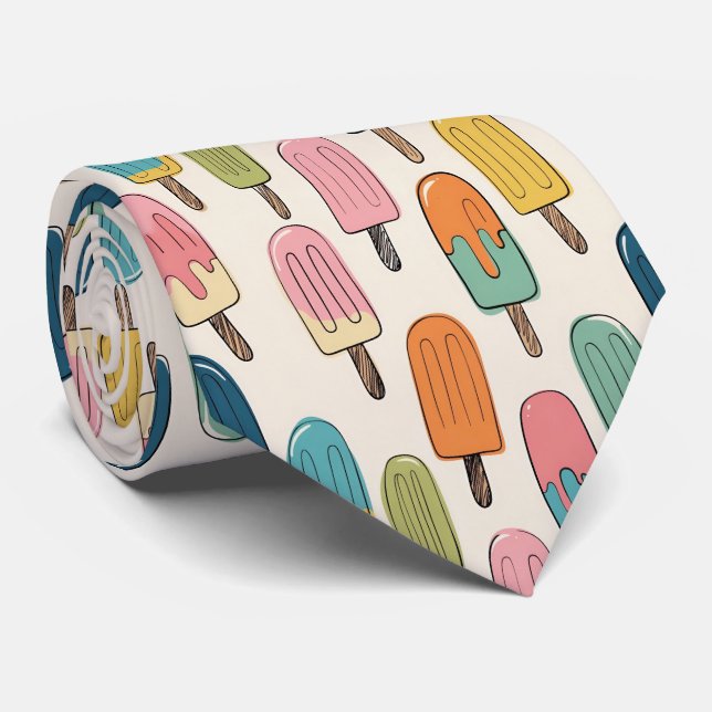 Hand-Drawn Popsicle doodle Pattern Tie (Rolled)