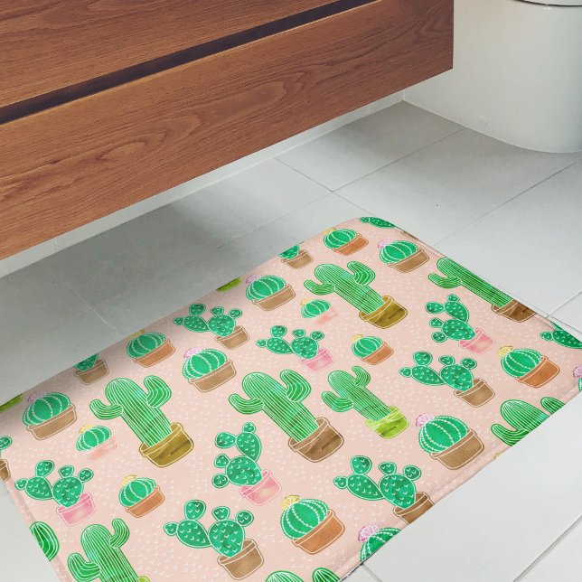 Hand Drawn Potted Cactus Pattern Bath Mat (Cactus Pattern Bath Mat)