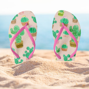 Hand Drawn Potted Cactus Pattern Thongs