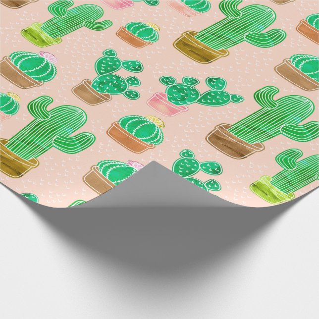 Hand Drawn Potted Cactus Pattern Wrapping Paper (Corner)