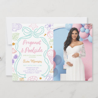 Hand Drawn Pregnant & Poolside Summer Baby Shower Invitation
