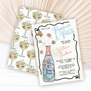Hand Drawn Presecco and Petals Baby Shower burst Invitation