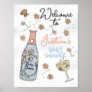 Hand Drawn Presecco and Petals Baby Shower Welcome Poster
