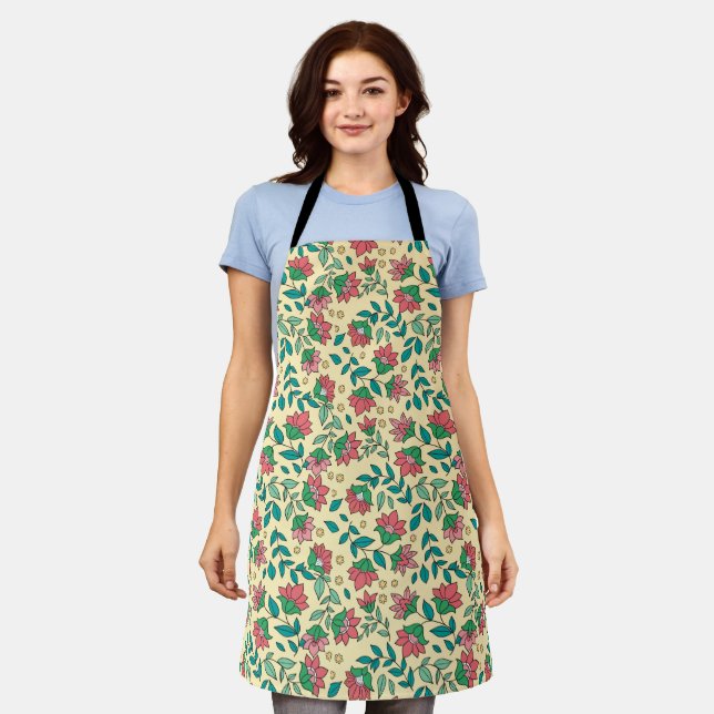 Hand Drawn Pressed Flowers Leaves Pattern  Apron (Worn)