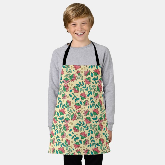Hand Drawn Pressed Flowers Leaves Pattern  Apron (Worn)