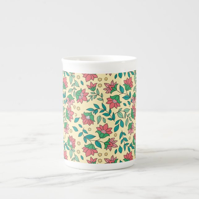 Hand Drawn Pressed Flowers Leaves Pattern  Bone China Mug (Front)