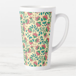 Hand Drawn Pressed Flowers Leaves Pattern Latte Mug