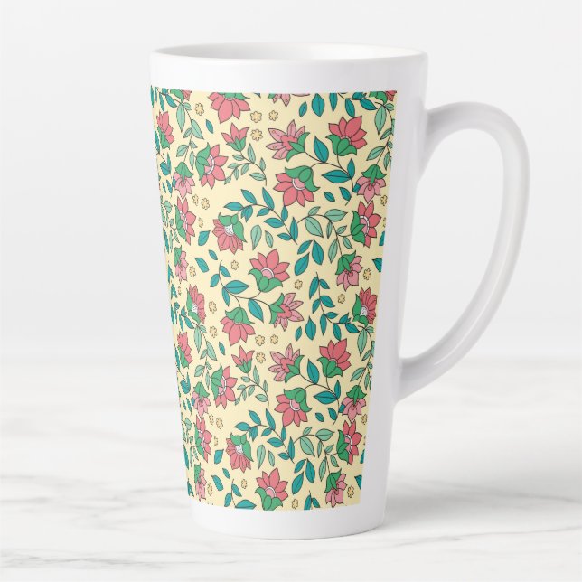 Hand Drawn Pressed Flowers Leaves Pattern  Latte Mug (Right)