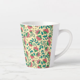 Hand Drawn Pressed Flowers Leaves Pattern Latte Mug